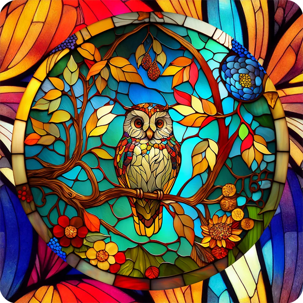 Stained Glass Inspired 5d Diy Diamond Painting - Blue Bird and Friends–  Diamond Paintings Store