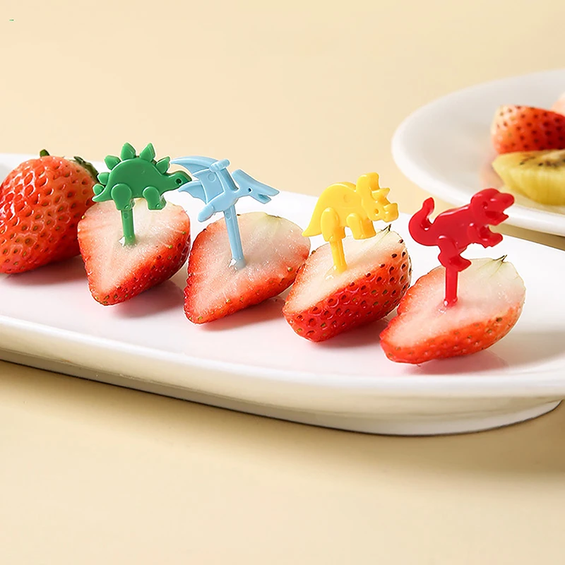 Cartoon Fruit Fork Cute Dinosaur Cupcake Top Decoration Food Appetizer Toothpicks Bento Box Accessories Cocktail Picks 10 Pcs fruit fork food toothpicks food picks expandable fork silicone cooking fork silicone fork portable cutlery silverware set