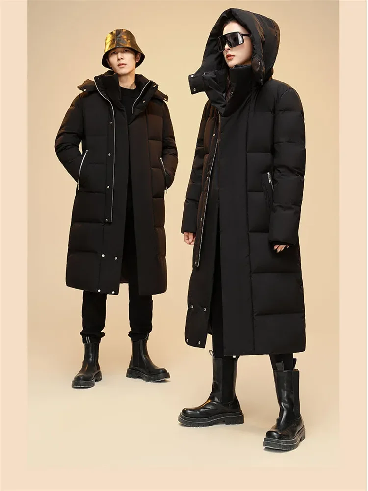 Women men's Thicken Keep Warm 90% White Duck Down -30 Down Long Coars Winter Lovers Jackets