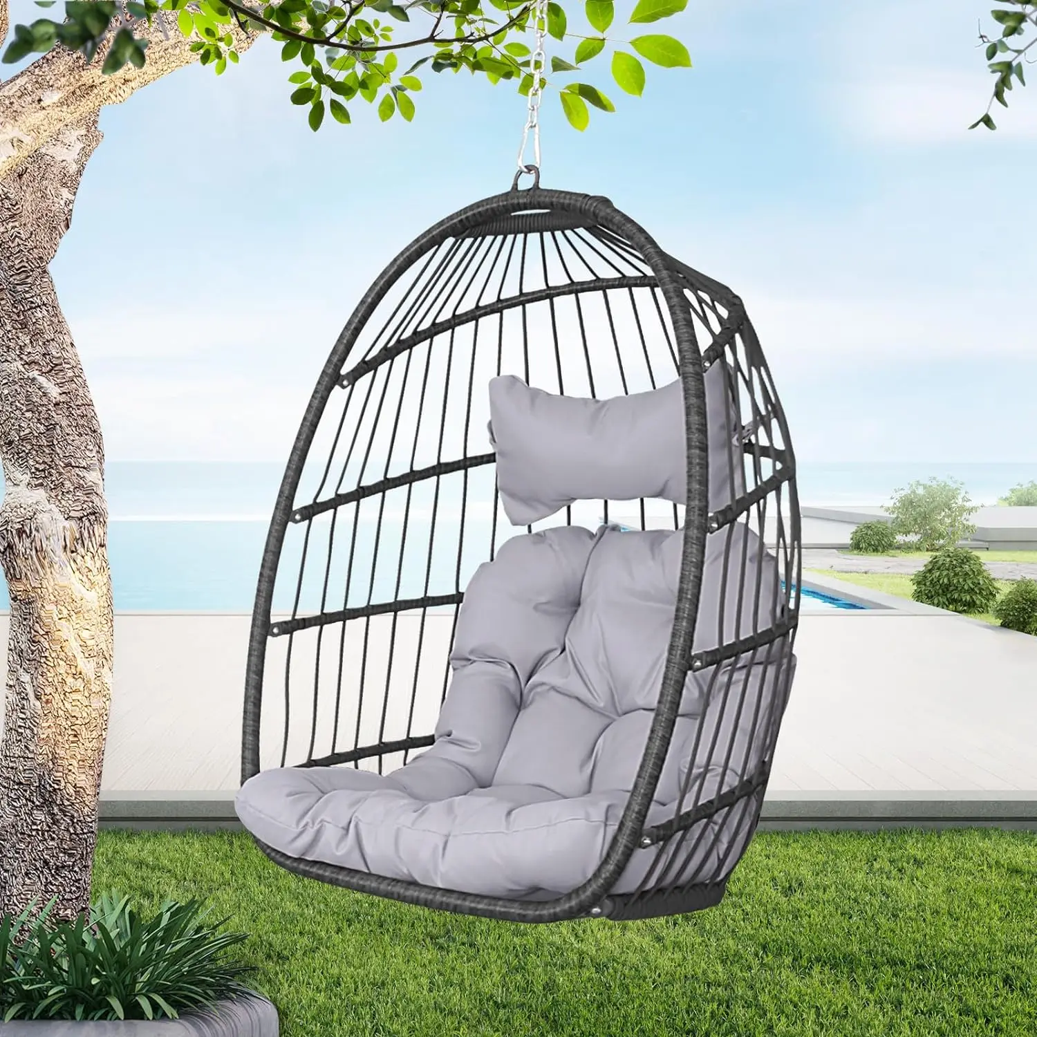 

Swing Egg Chair Wicker Rattan Patio Basket Hanging Chair with Cushions Bedroom Balcony Patio Hanging Basket Chair Hammock