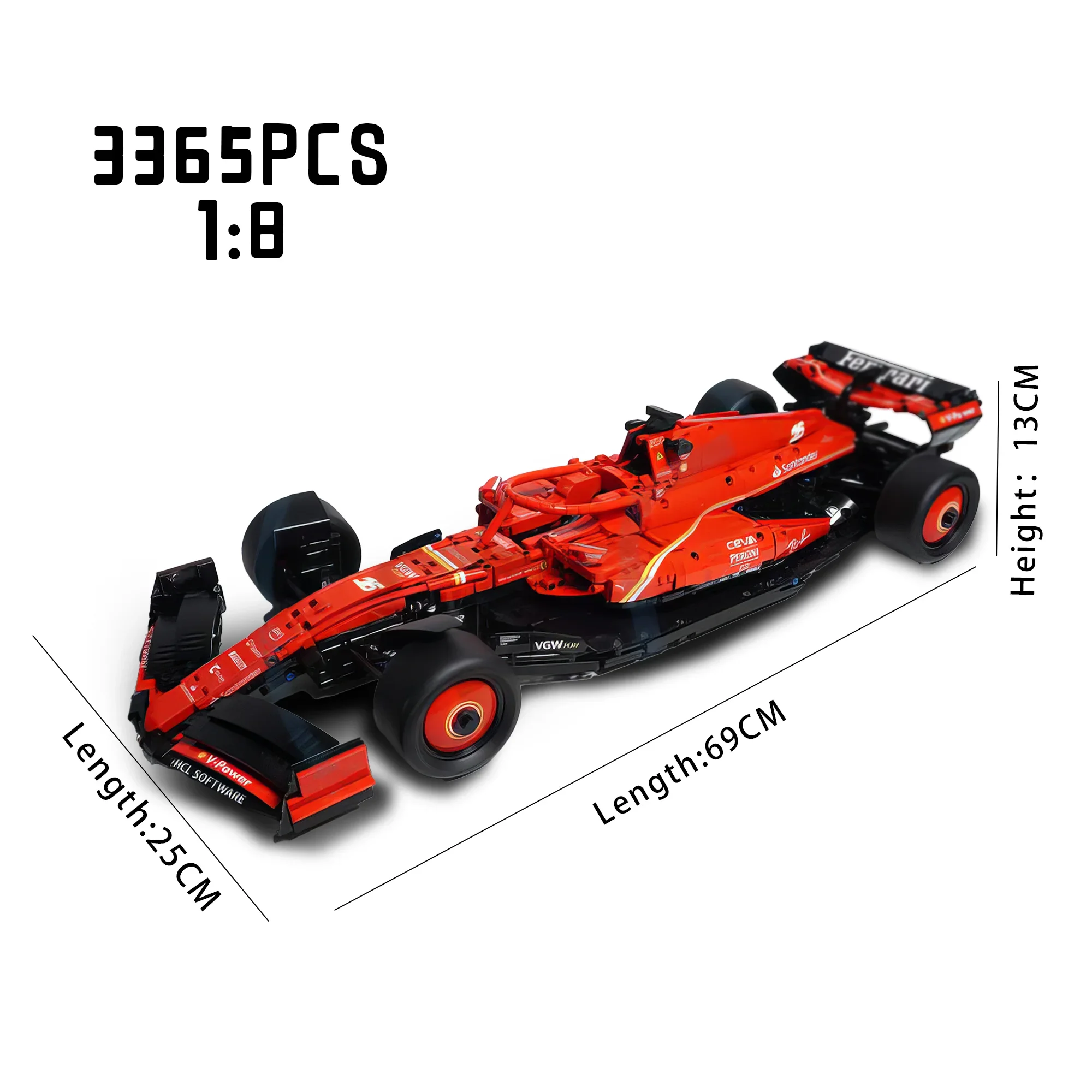 

MOC-175601 F1 SF-24 With Stickers 1:8 Scale Formula One Building Blocks Bricks Car Model Tifosi Gifts For Boy Adults