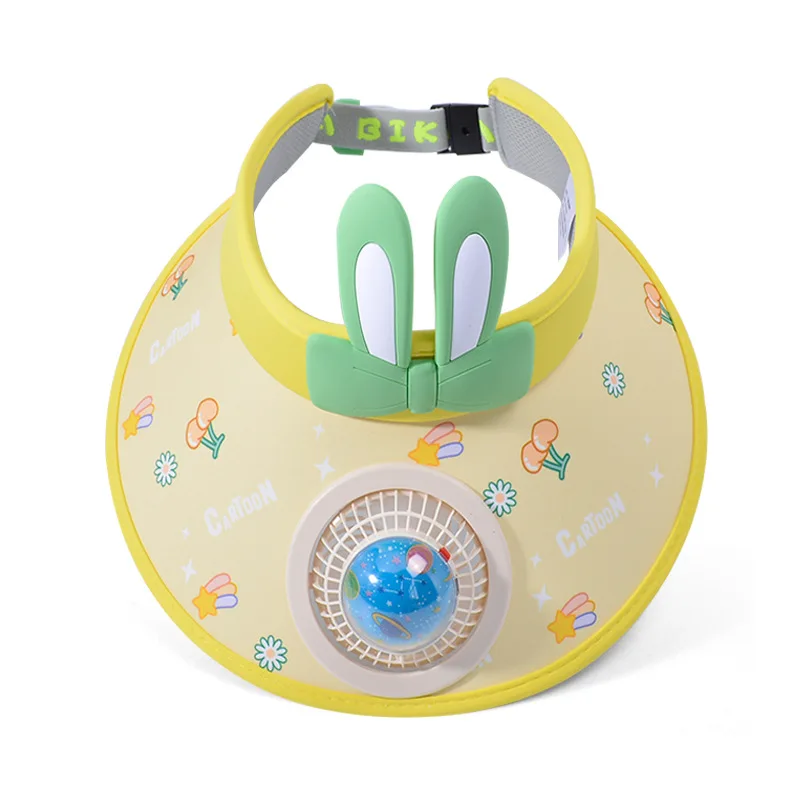 Kinder Jungen Mädchen Sommer Sonnenhut Sonne UV-Schutz Hüte Visier mit Mini-Ventilator Cartoon im Freien USB-Ladeventilator Sonnenkappe für Kinder – Detail 7