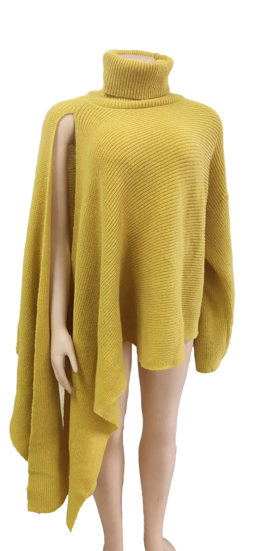Trendy Asymmetrical Turtleneck Knit Sweater - Group Styling