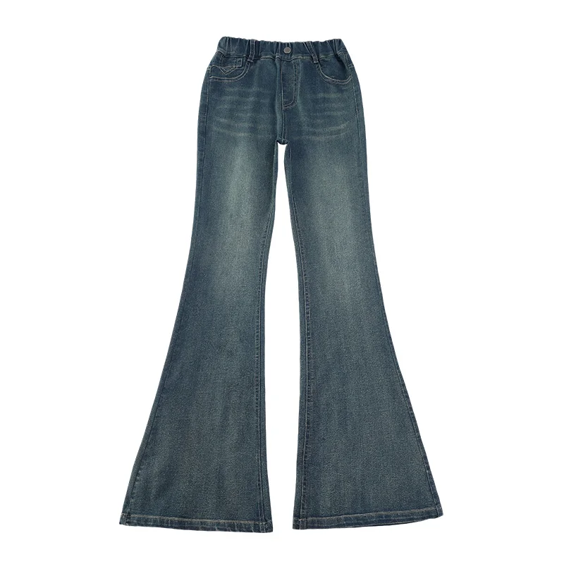 ファッションブーツカットジーンズ女の子のための新しい到着キッズヴィンテージフレアデニムパンツ 2025 新しい秋十代の子供のスリムフィットズボン