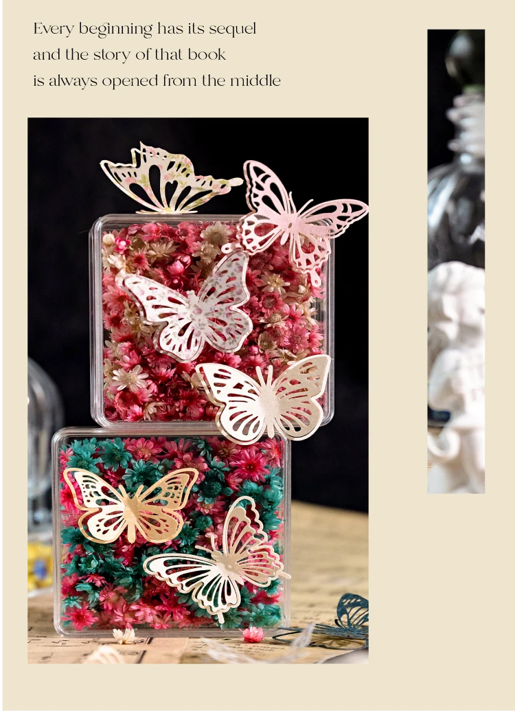 50 Blatt Vintage Schmetterling Blumen Material Papier Dekorative Scrapbooking Tagebuch Album Hintergrundpapier Diy Junk Journal Supplies – Detail 11