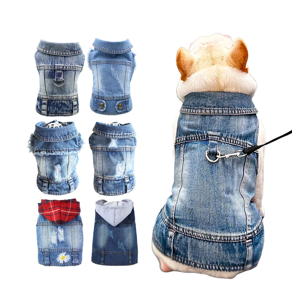 Retro Designer Dog Clothes for Small Dogs Handsome Puppy Denim Jacket Durable French Bulldog Jeans Vest Four Seasons Universal Retro Designer Dog Clothes for Small Dogs Handsome Puppy Denim Jacket Durable French Bulldog Jeans Vest Four Seasons Universal