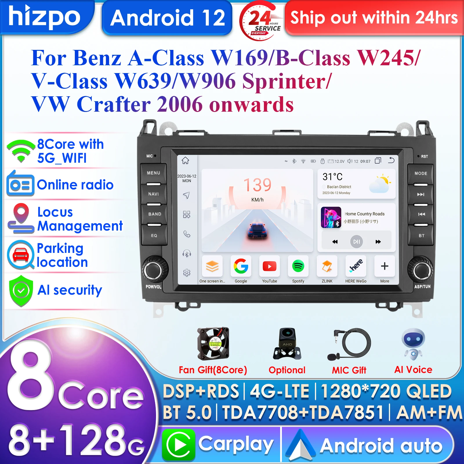 

8inch 2Din Car Radio For Mercedes Benz W169 W245 B200 W906 Sprinter W639 Vito Wireless CarPlay Android Auto 4G-LTE AutoRadio GPS