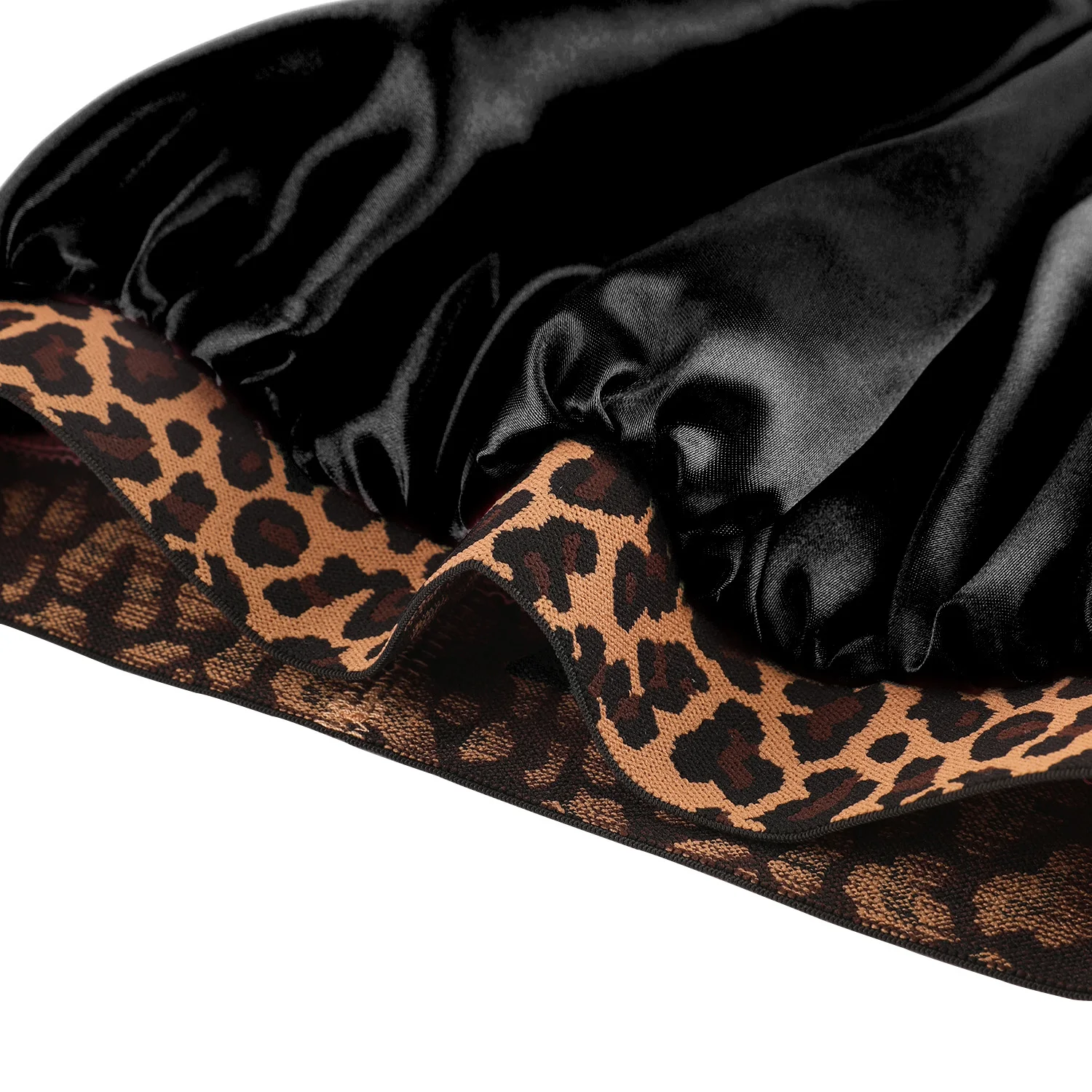 2024 New Fashion Satin Sleeping Hat Night Sleep Hair Care Bonnet Nightcap Popular Leopard Silk Wide-Brimmed Shower Cap 6