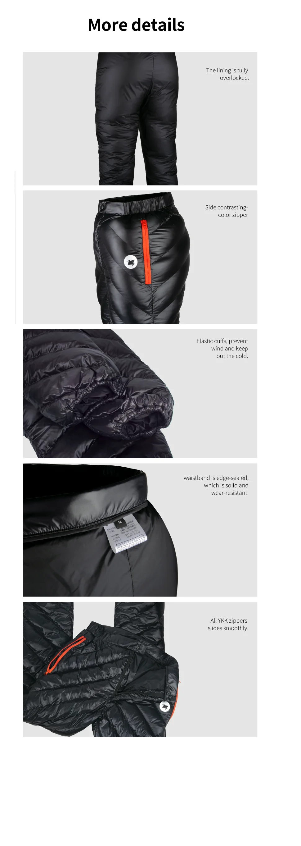 AEGISMAX Herren 800FP Gänsedaunenhose Winter Outdoorhose Thermohose Winddicht Wasserdicht mit Aufbewahrungstasche zum Skifahren – Detail 3