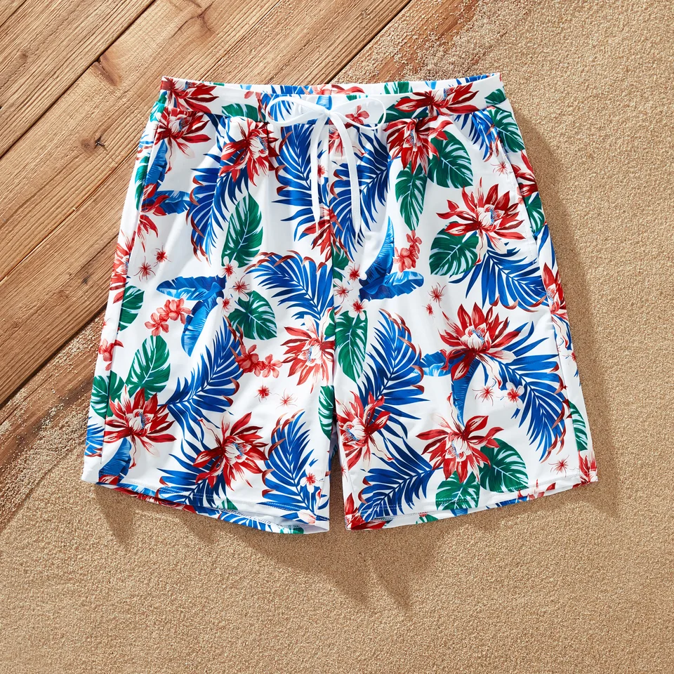 Men Swim Trunks Tropical Plant Print Design