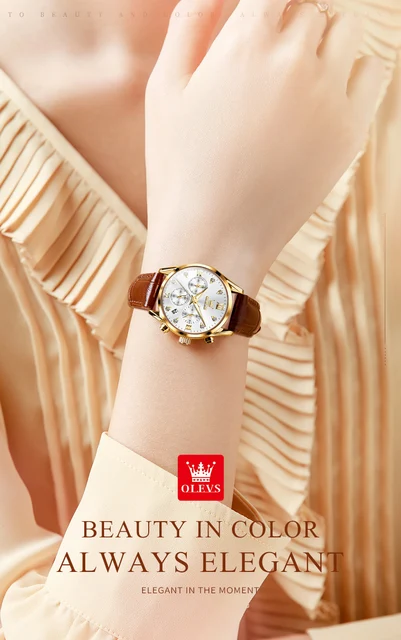 OLEVS-reloj de cuarzo de tres ojos para mujer, cronógrafo de mano
