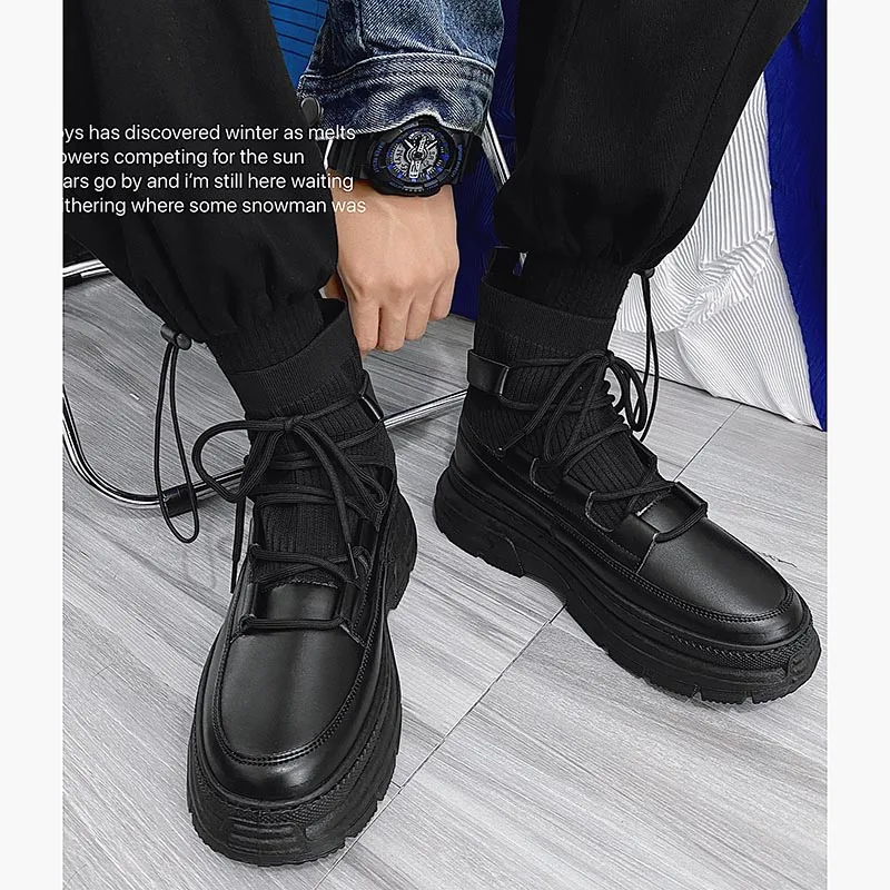Men Ankle Boots Platform Boots Socks for Men Fur Chunky Punk Motorcycle Booties Gothic Shoes leather boots mens leather boots