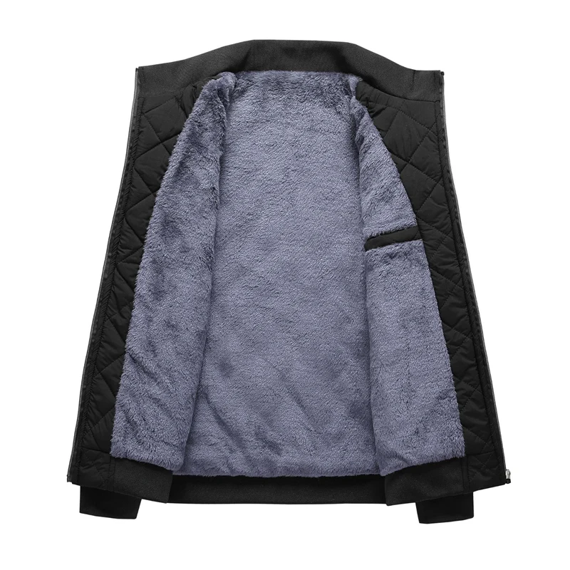 Autumn Winter Bomber Jacket Men Diamond Pattern Fleece Lined Casual Jacket Men Fashion Clothing 2023 Brand New Slim Fit Coat view 4