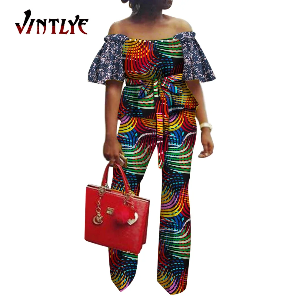 

Африканская одежда для женщин, комплект из 2 предметов, лоскутный Топ и повседневные брюки, винтажная Женская одежда с принтом Анкары, Дашики, модная вечерняя одежда