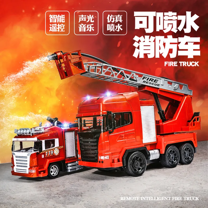 BGTOY 2.4G RC Car Remote Control Fire Truck Model One-click Water Spray To Simulate Sound and Light For Kids Toys Gift 3