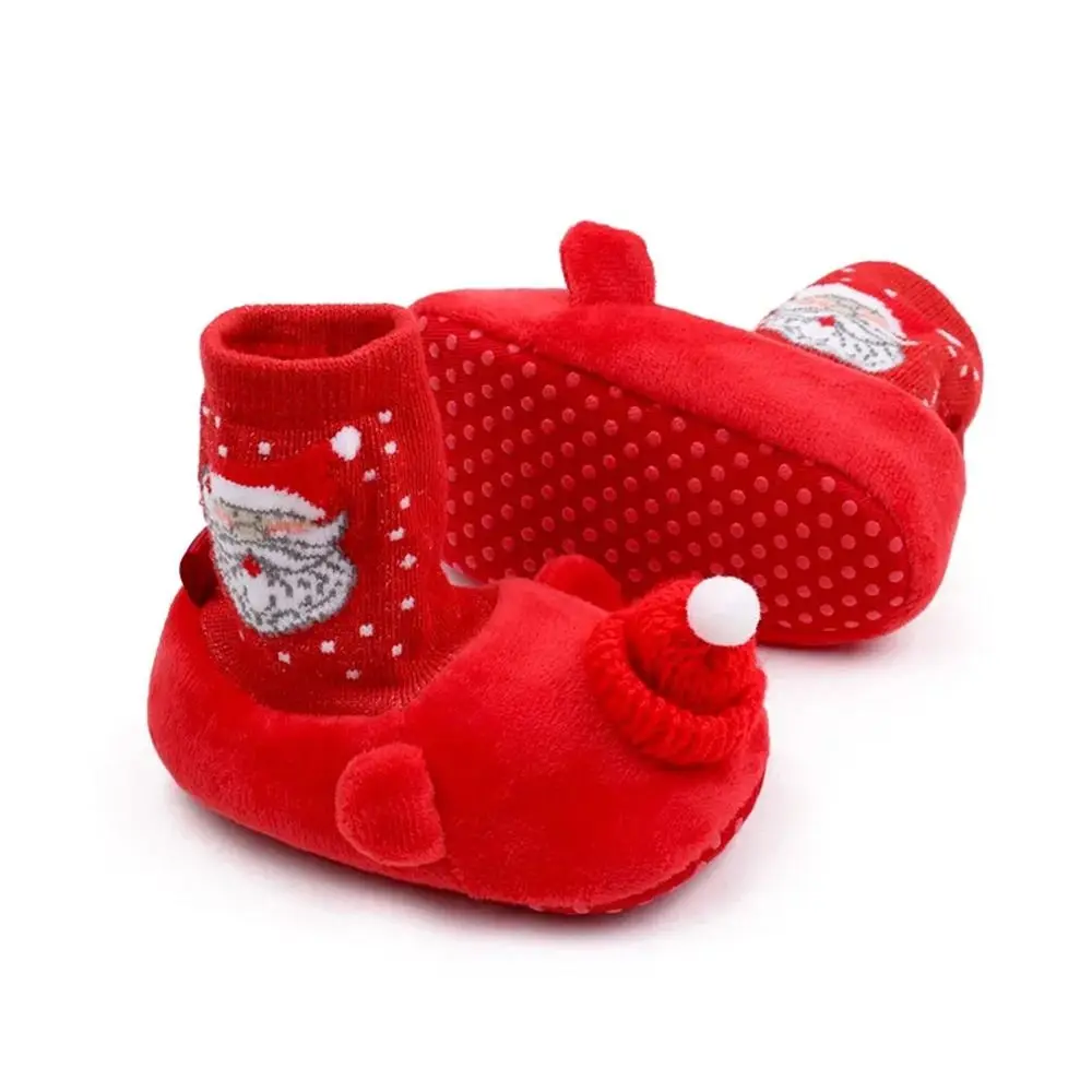 Non-slip Christmas Shoes Casual Cotton Warm Newborn Baby Shoes Santa Claus Flat Sneakers Boys and Girls Baby