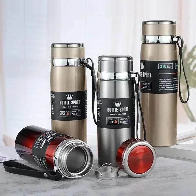 Thermos Bottle 1L Thermal Water Bottle Stainless Steel Insulated Cup Gradient Color Lid Strap Travel Outdoor Sports Wholesale 4