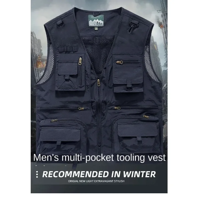 Vest Work Windbreaker Multi-pocket Gilet Men Hunting Tactical Waterproof Running Sleeveless Jacket Denim Camping Leather Vests