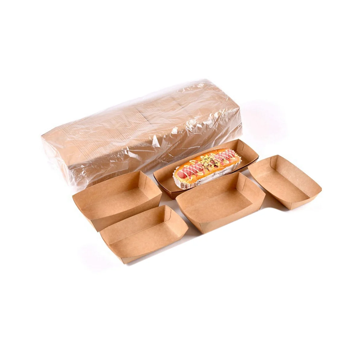 

200Pcs Disposable Kraft Paper Food Serving Tray Foldable Coating Snack Open Box Hot Dog Fries Chicken Box