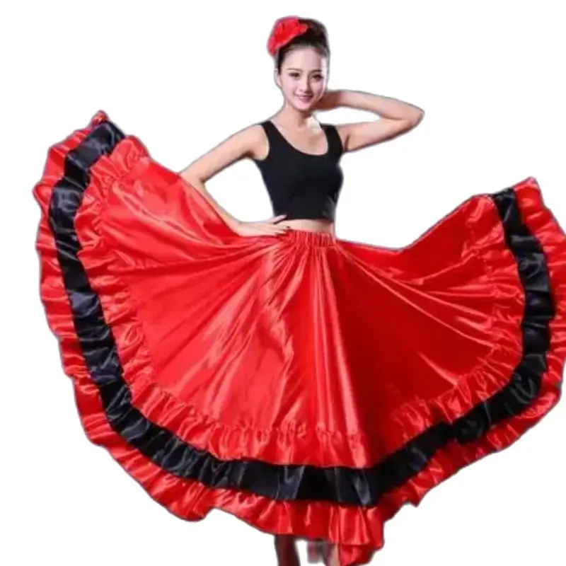 

1pcs/lot free shhipping belly dancing long satin skirt Gypsy Skirt Belly Dance Ruffle satin dancing skirt 360 degreee