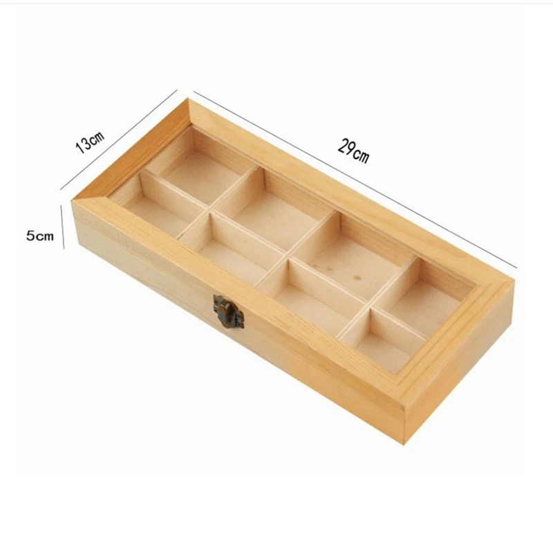 Display Cabinet Wooden Tea Coffee Rack Storage Box 8Compartment Wood + Glass 1 PCS 6