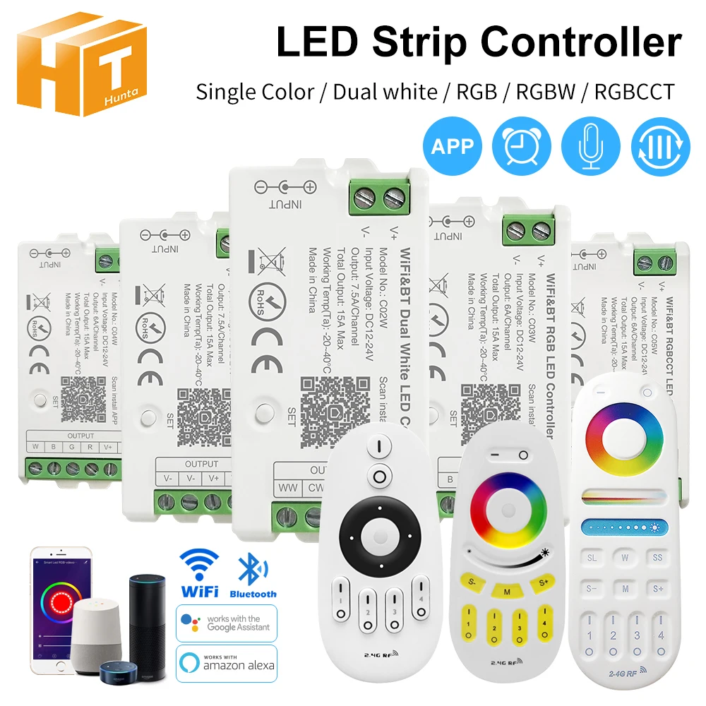 

LED Strip Controller 2.4GHz Wireless Control RF DC12-24V 2700-6500K For Single Color/ Dual White/ RGB/ RGBW/ RGBCCT LED Strip