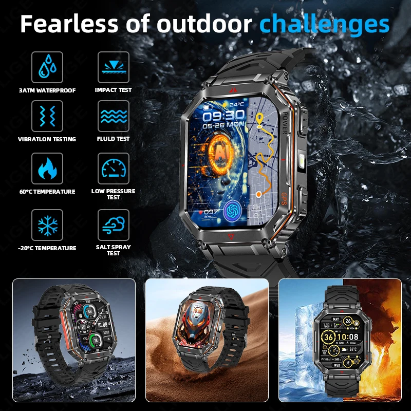 LIGE GPS ����Ʈ �ð� ���� LED ������ �߿� ������ ��Ʈ�Ͻ� ��ħ�� �ð� 450mAh ���͸� ��� �������� ��ȭ Smartwatch