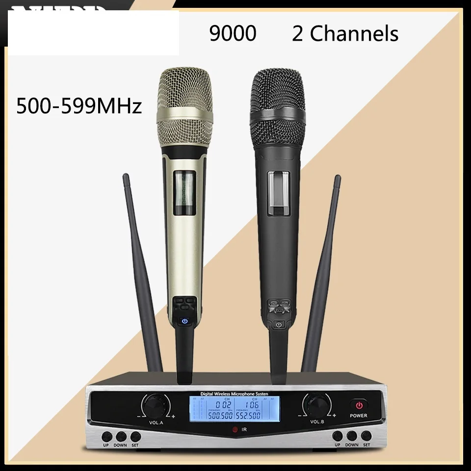 

New 500-599MHz SKM9100 Stage Performance Home KTV High Quality UHF Professional Dual Wireless Microphone System Dynamic