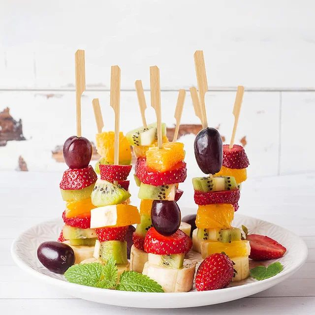 100Db Természetes Bambusz Nyárspálcák, Fa Barbecue Nyársai Előételekhez, Gyümölcsökhöz, Kolbászhoz, Harapnivalók - Bbq Kiegészítők - Image 4