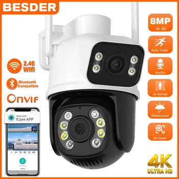 8MP PTZ Wifi Camera Dual Lens with Dual Screen 3.6mm + 6mm Detect Wireless Outdoor Surveillance CCTV 4K Camera iCSee App 1