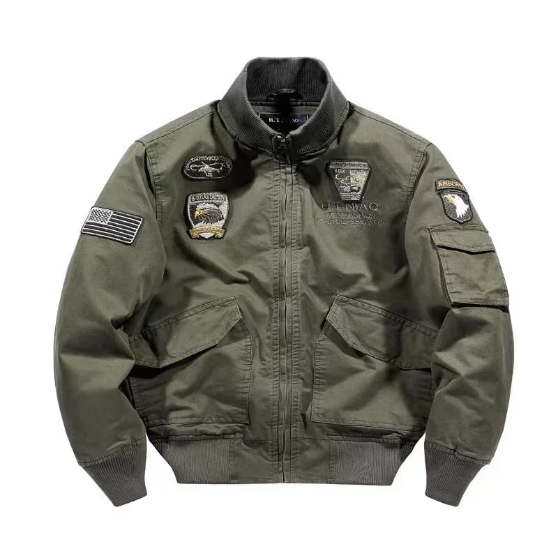 Multi Pocket Motorcycle Jacket Men's Hiking Outdoor Loose Pocket Baseball Suit Coat Men's Autumn Vintage Work Windproof Jacket motorcycle jacket motorcycle clothing