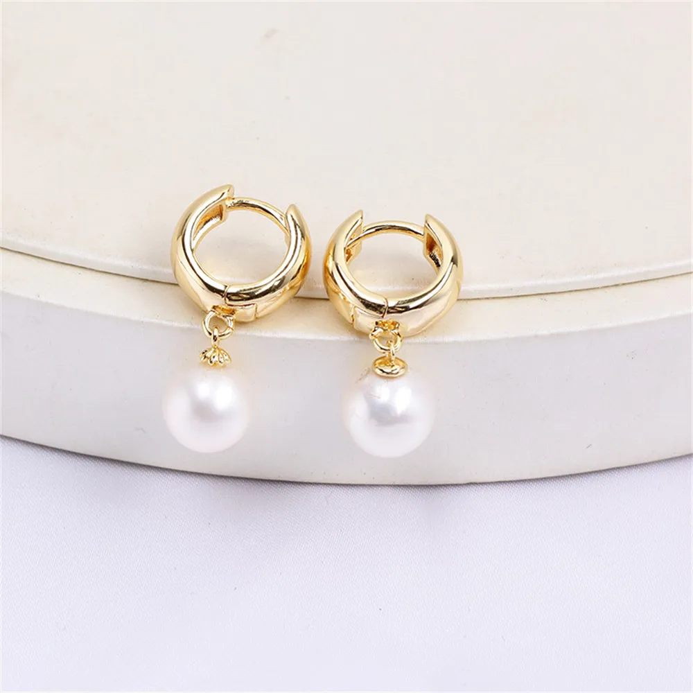 Domestic 14k Gold Plated Color-preserving Pearls Empty Support Small Wide Earrings Ear Ring DIY Accessories Simple Female