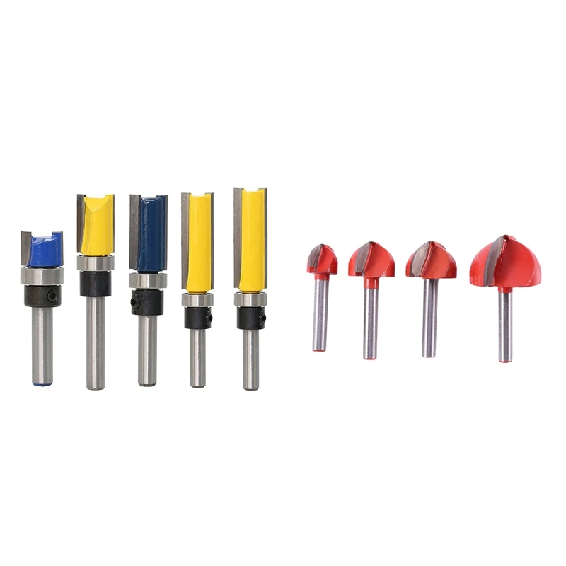 JFBL Hot 5X Straight Flush Trim Router Bit Set With 1/4Inch Shank Bit & 4Pcs 6Mm Shank Round Nose Cove Box Wood Router Bit woodworking boring machine