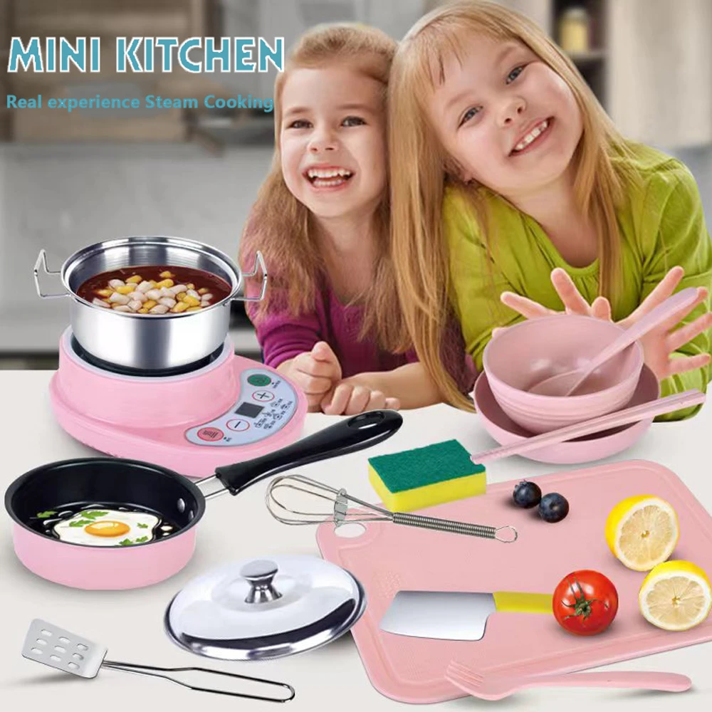 Mini mutfak çocuk pişirme oyuncak seti komple küçük mutfak seti çocuk oyun  evi bulmaca oyuncaklar çocuklar için gerçek pişirme gıda kiti| | -  AliExpress
