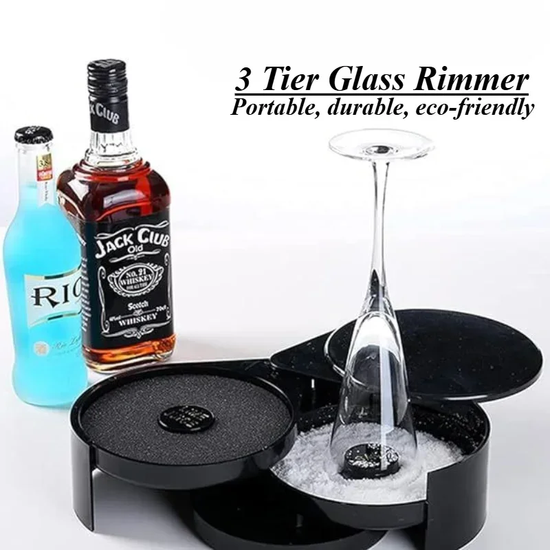 Bar Glass Rimmer 3-Tier Cocktail Glass Rimmer Set - Sugar & Salt Rimmer For Margaritas With Sponge Applicator Sugar Salt Rimmer For Margaritas