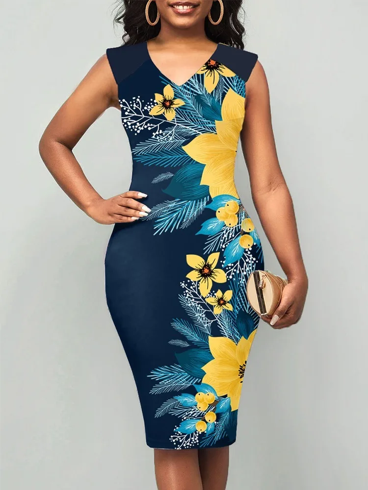 

Платье женское с цветочным принтом, без рукавов, с V-образным вырезом