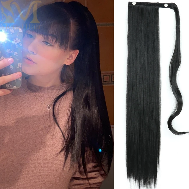 MERISIHAIR Synthetic Long Straight Wrap Around Clip In Ponytail Hair Extension Heat Reistan Pony Tail Fake Hair 66-1b
