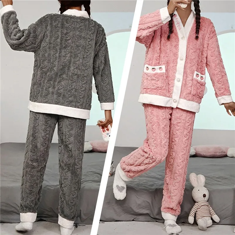 Autumn Winter Pajamas Set Cartoon Pajama Sets Women Pyjamas Flannel Sleepwear Girl Pijama Mujer Night Suits Homewear PJ