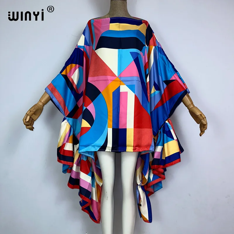 WINYI ženy léto móda soumrak večírek beachwear kuvajt bohémský abaya kaftan supět rukáv sexy elegantní pláž obal nahoře šaty