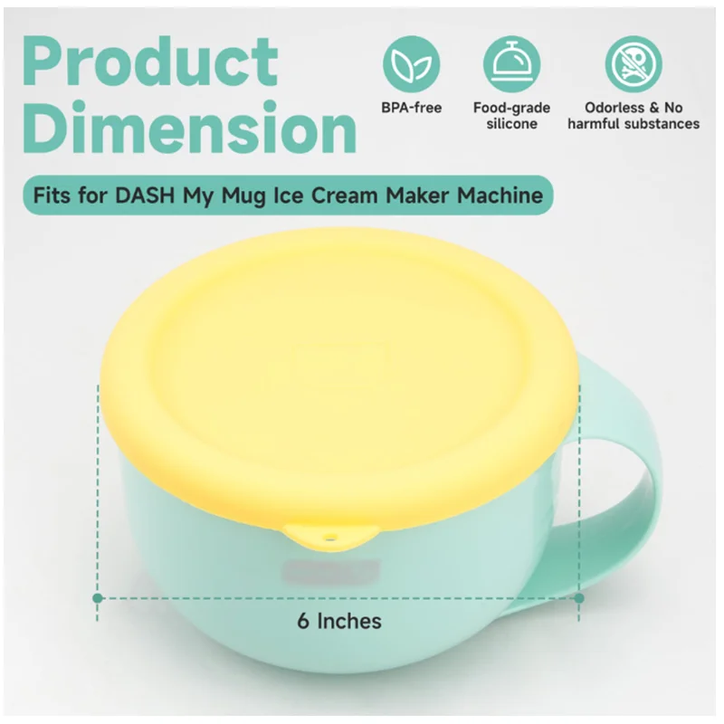 Reusable Silicone Lids Bowl and Food Covers for Dash My Mug Ice Cream Storage Leak Free Lid 5.9 Inch Lt.Green Yellow White Color