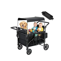Wagon poussette tout-terrain 4 places, design pliable pousser/tirer avec rotation à 360° °   Roues avec auvent solaire réglable, sécurité à 5 points 2