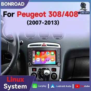 BONROAD Radio Multimedia para Auto con Pantalla de 7 Pulgadas, Sistema Linux, Carplay Inalámbrico, Android Auto, para Peugeot 308 408 Sedan SW CC RCZ 308 408 2007-2013, con Mirrorlink, Youtube, Bluetooth, DSP, RDS, Música en Línea, Cámara de Visión Trasera 1