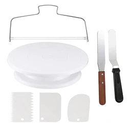 7-Piece Cake Decorating Tools Kit with Rotating Turntable, Icing Smoother, and Spatula (7PCS)