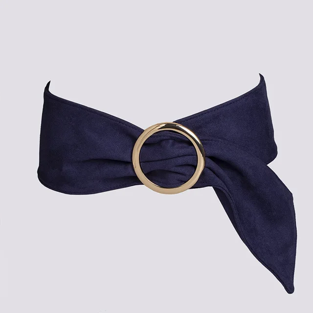 Fashionable and elegant retro women's high-end round buckle suede waist belt, soft and comfortable, versatile with a wide ribbon 4