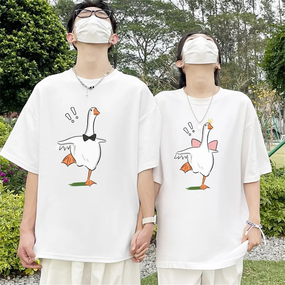 

Cartoon Jumping Funny Duck Print Couple T-shirt Tee Summer Fashion Cotton Men Women Oversized Short Sleeved Tshirts Streetwear