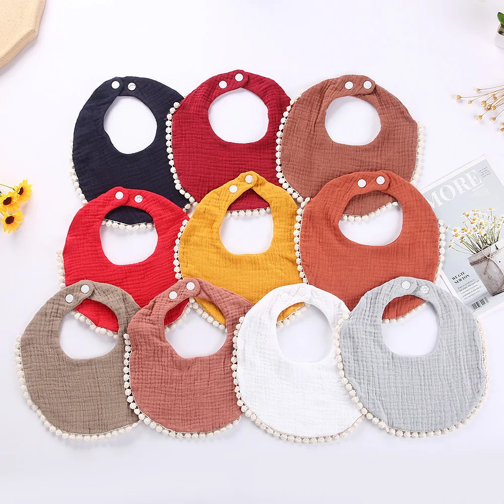 

Baby Bibs Infant Cotton Wrinkled Cloth Bib Newborn Solid Feeding Saliva Towel Bandana Burp Cloth With Bobbles Soft Drool Bib