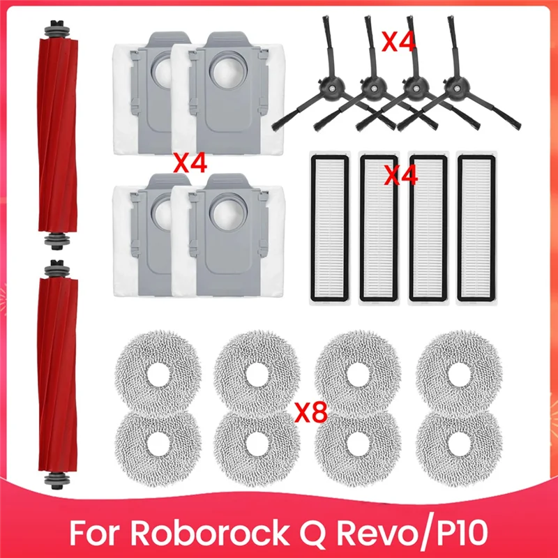 B89B-Replacement Accessory Set For Roborock Q Revo/ P10 Vacuum Cleaner Parts Main Side Brush Hepa Filter Mop Cloth Dust Bags
