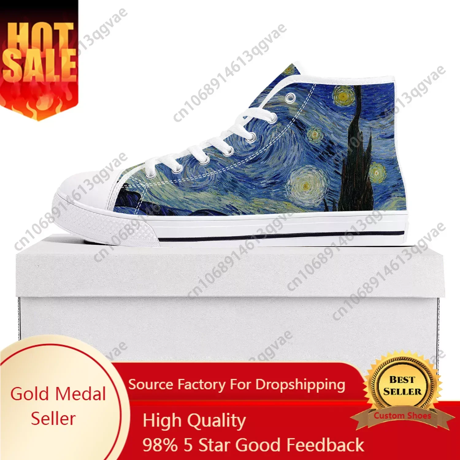 Van Gogh Oil Painting Starry Night High Top High Quality Sneakers Mens Womens Teenager Canvas Sneaker Couple Shoes Custom Shoe