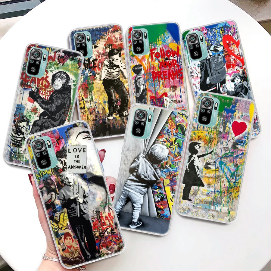 Custodia Per Telefono Banksy Graffiti Art Per Xiaomi Redmi Note 12 10 10S 11 11S 11T 9 9S 9T 8 8T 11E Pro Max 7 Soft Silicone Shell