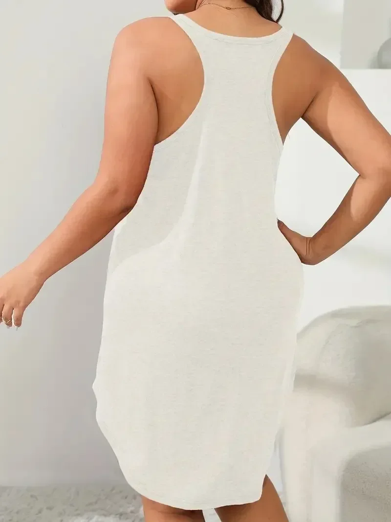 여성용 플러스 사이즈 S-8XL 기본 라운지웨어, U넥 민소매 원피스, A라인 단색, 캐주얼 비치 원피스 파티 원피스, 여름 신상